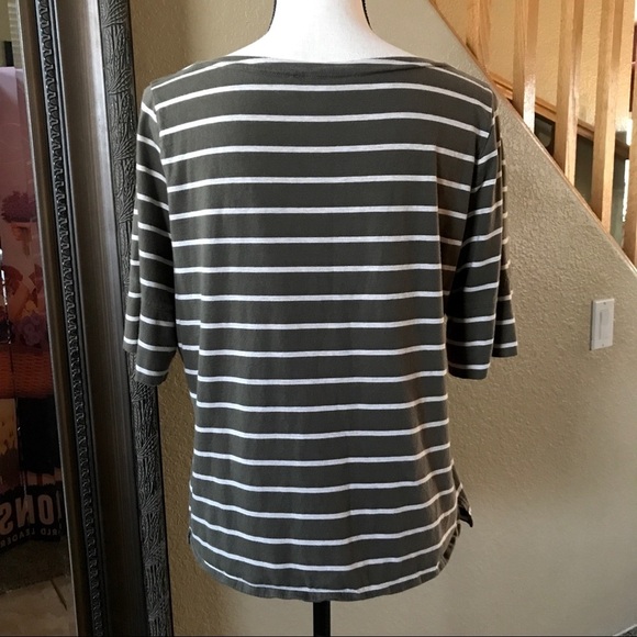 Jones NY Sport Army Green Striped Top​​ - Picture 3 of 4